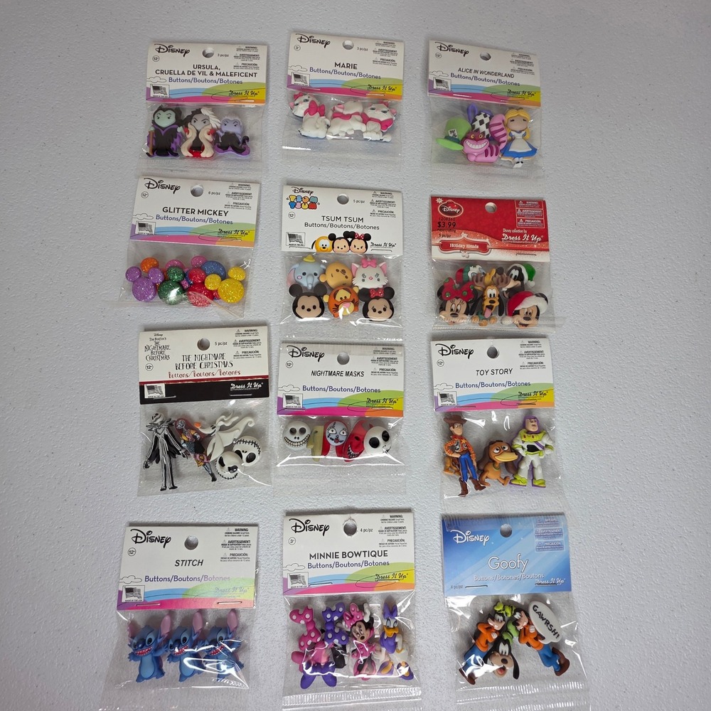 NEW Disney Dress It Up Buttons Lot 12 Packs Crafting Jack Skellington Toy Story
